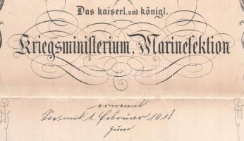 1918 Haditengerészeti kinvevezés Krasznay Béla tartalékos zászlósnak. Ottokar Schubert (1865-1975) e...