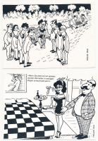 10 db MODERN Helge Hau dán sakk motívum képeslap: karikatúrák / 10 modern Danish chess motive postca...