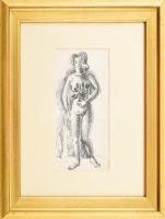 Klie Zoltán (1897-1992): Női akt virágcsokorral. Tus, papír, jelezve jobbra lent, üvegezett fakeretb...