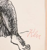 Klie Zoltán (1897-1992): Női akt virágcsokorral. Tus, papír, jelezve jobbra lent, üvegezett fakeretb...