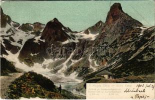 1902 Tátra, Magas-Tátra, Vysoké Tatry; Zöld tó és Karbunkulustorony / Grüner Seer und Karfunkelthurm. F. Pietschmann No. 515. (EK)