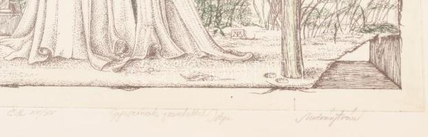 Molnár Iscsu István (1947-): "Szépen szóló éjmadár". Színes rézkarc, papír, jelzett, művés...