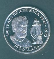 Cook-szigetek 1990. 10$ Ag "500 éve fedezték fel Amerikát" T:PP