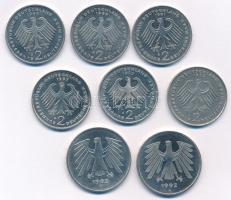 NSZK 1972-1994. 2M Cu-Ni (6xklf) forgalmi emlékérme + 1983F 5M Cu-Ni + 1992A 5M Cu-Ni T:AU,XF
FRG 1...