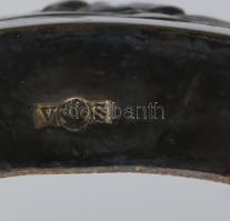 Szecessziós üvegbetétes asztali kínáló, ezüstözött fém, üveg, egyik betét pótolt, jelzett, kopással,...