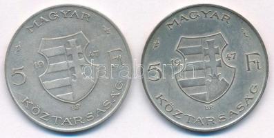 1947. 5Ft Ag "Kossuth" (2x) T:XF,VF patina 
Adamo F8.1