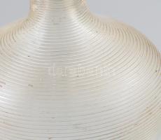 Szecessziós üveg karaffa, patinás fém szerelékkel, dugóval, jelzés nélkül, kopással, m: 18 cm