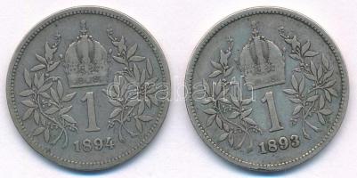 Ausztria 1893-1894. 1K Ag "Ferenc József" (2xklf) T:F Austria 1893-1894. 1 Corona Ag &quot...