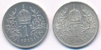 Ausztria 1914-1915. 1K Ag "Ferenc József" (2x) T:AU Austria 1914-1915. 1 Corona Ag "F...