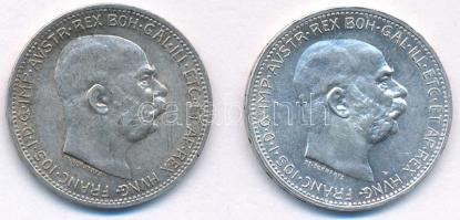 Ausztria 1914-1915. 1K Ag "Ferenc József" (2x) T:AU,XF patina Austria 1914-1915. 1 Corona Ag "Franz Joseph" (2x) C:AU,XF patina Krause KM# 2820