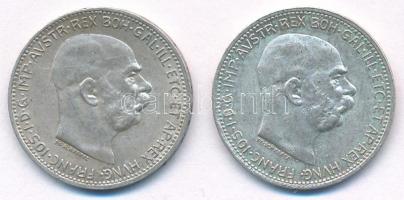 Ausztria 1914-1915. 1K Ag "Ferenc József" (2x) T:XF patina Austria 1914-1915. 1 Corona Ag "Franz Joseph" (2x) C:XF patina Krause KM# 2820