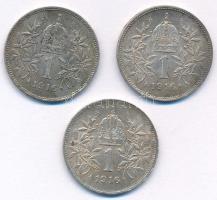 Ausztria 1916. 1K Ag "Ferenc József" (3x) T:AU,XF Austria 1916. 1 Corona Ag "Franz Jo...