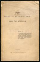 1909 A Pozsonyi Kereskedelmi- és Iparkamara 1908. évi működése. Pozsony,(1909), Éder István. Kiadói papírkötés, foltos borítóval, a kötés kettévált (16.-17. oldal között.)