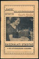 cca 1940 &quot;Rapid&quot; kézi kötőkészülékek. Használati utasítás a kézi kötőkészülékek kezelésére.