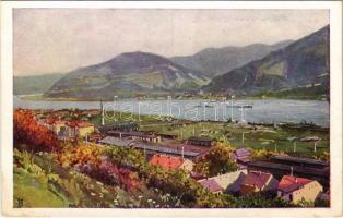 Orsova, Magyar Királyi Folyam- és Tengerhajózási Rt. hajóépítő telepe, hajógyár. MFTR Művészlevelezőlap 6314-23. / Schiffswerfte der Königlich Ungarischen Fluss- und Seeschiffahrts A.G. / shipyard, ship factory (kopott sarkak / worn corners)