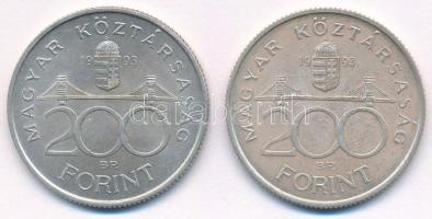 1993. 200Ft Ag "MNB" (2x) T:AU,XF patina Adamo F13
