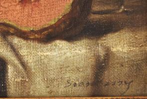 Olvashatatlan jelzéssel, magyar festő, XX. sz. első fele: Csendélet. Olaj, vászon, apró felületi sér...