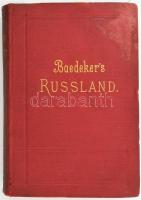 K[arl] Baedeker: Russland. Mit 14 Karten, 18 Plänen und 4 Grundrissen. Handbuch für Reisende. Leipzig, 1897., Karl Baedeker, LII+458 p.+14 (térképek (Karten) t.; +13 (várostérképek (Pläne), 5 hiányzik) t. + 2 (alaprajz) t. 2 szövegközti alaprajzzal. Német nyelven. Vierte Auflage. Kiadói aranyozott egészvászon-kötés, kopott, foltos borítóval, az elülső kihajtható térkép szakadt, a hátsó javított, 5 várostérkép hiányzik