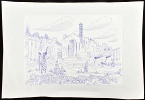 Durkó Gábor (1916-2003): Roma. toll, papír. Jelzett 30x21 cm