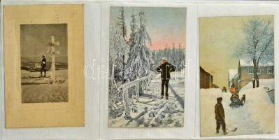 229 db RÉGI motívum képeslap albumban: német művészlapok és üdvözlőlapok, pár Stengel litho / 229 pr...