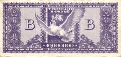 1946. 10.000.000B.-pengő T:II+ Alig látható hajtás, kis foltok, szélei hullámosak