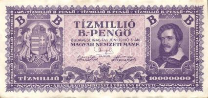 1946. 10.000.000B.-pengő T:II+ Kis foltok, szélei hullámosak.