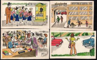 Szegő Gizi (1902-1985): Ludas Matyiban megjelent grafikák, karikatúrák vázlatai, 10 db. Vegyes techn...