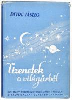 Detre László: Üzenetek a világűrből. Kozmikus hatások a Földön. Bp., (1939), Kir. Magyar Egyetemi Nyomda, 279 p+XVI t. Kiadói aranyozott egészvászon-kötés, Eredeti jó állapotú papírborítóval