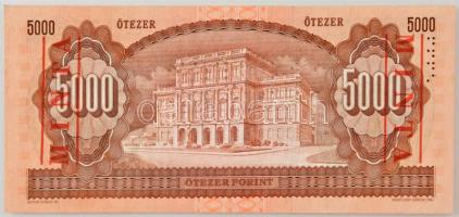 1992. 5000Ft "J 00000100" sorszámmal, piros "MINTA" felülnyomással és perforáció...