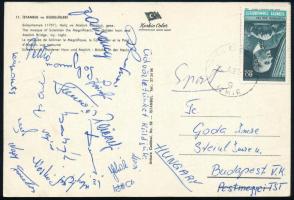 Az újpesti futballisták aláírása képeslapon (Káposzta, Bene, Fazekas, Nagy, stb.)