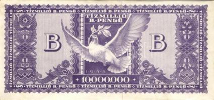 1946. 10.000.000B.-pengő T:II+ Alig látható hajlás, kis foltok, szélei hullámosak