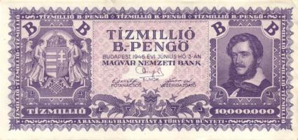 1946. 10.000.000B.-pengő T:II+ Alig látható hajlás, kis foltok, szélei hullámosak.