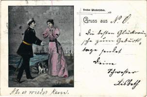 1898 (Vorläufer) Frohes Wiedersehen, Gruss aus.. Kaiserliche Marine / Német haditengerészeti tiszt és szerelme / German Navy officer with his lover