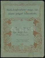 1909-1910 Székelyudvarhelyi magy. kir. állami polgári leányiskola 2 db dekoratív füzete (Zabolai Székely Dénes könyv- és papírkereskedése, Székelyudvarhely); az egyikben magyar, a másikban számtani feladatok / dolgozatok. Megkímélt állapotban, 25x19 cm.