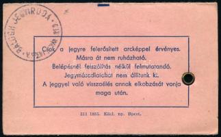 1943 Fényképes belépőjegy a Szent-Margitszigetre