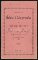 1901 Népiskolai értesítő könyvecske és rendszabályzat az 1901/2. évre. Arad, 1901, ,,Aradi Tanítóegyesületek Segélyalapja&quot; kiadása, 16 p. Tűzött papírkötés, kisebb szakadásokkal, bejegyzésekkel.