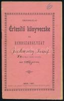 1901 Népiskolai értesítő könyvecske és rendszabályzat az 1902/3. évre. Arad, 1901, ,,Aradi Tanítóegyesületek Segélyalapja&quot; kiadása, 16 p. Tűzött papírkötés, néhány kis szakadással, bejegyzésekkel.