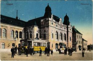 Szeged, pályaudvar, vasútállomás, villamos. Vasúti levelezőlapárusítás 74-1916. (EK)