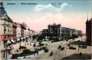 Budapest VII. Keleti pályaudvar, autók, Baross szobor (Rb)