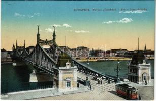 Budapest, Ferenc József híd, villamos (képeslap füzetből / from postcard booklet)