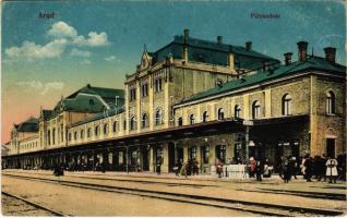 1916 Arad, pályaudvar, vasútállomás. Vasúti levelezőlapárusítás 77-1916. / railway station (EK)