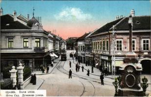 Újvidék, Novi Sad; Duna utca, villamos, üzletek / street, tram, shops (EK)