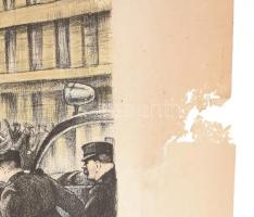 Nolipa István Pál (1907-1986): Tüntetés a Petőfi szobornál, Budapesten. Litográfia, papír. Jelzés né...