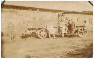 1918 Brassó, Kronstadt, Brasov; Balogh Gyula élelmiszer katona és társai teherautó előtt / WWI K.u.k. military truck with soldiers. photo (EK)