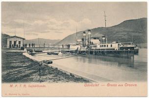 Orsova, MFTR hajóállomás, gőzhajó a Dunán. Hutterer G. 56. / port on the Danube, steamship