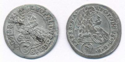 1697C-H 3kr Ag "I. Lipót" Pozsony (1,40g) + Csehország / történelmi tartomány 1698C-K 3kr Ag "I. Lipót" Kuttenberg (1,79g) T:VF Hungary 1697C-H 3 Kreuzer Ag "Leopold I" Bratislava + Bohemia 1698C-K 3 Kreuzer Ag "Leopold I" Kuttenberg (1,79g) C:VF