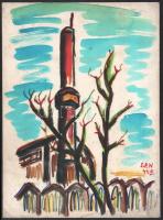 Nolipa István Pál (1907-1986): Kilátó, 1944. Akvarell, papír. Jelezve jobbra lent. Kissé foltos. 38x27,5 cm