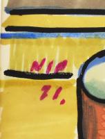 Nolipa István Pál (1907-1986): Kilátás csendélettel (Pesterzsébet?), 1971. Színes tus, papír. Jelezv...