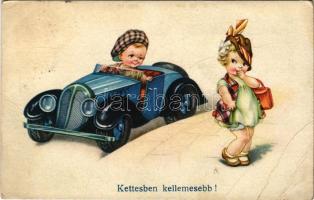 1940 Kettesben kellemesebb! Kisgyerekek autóval / Children and automobile. EAS Nr. 2098. (EB)