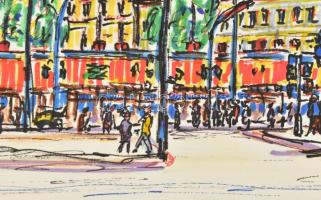 Nolipa István Pál (1907-1986): Nagyvárosi élet, 1968. Színes tus, papír. Jelezve balra lent. Hátolda...